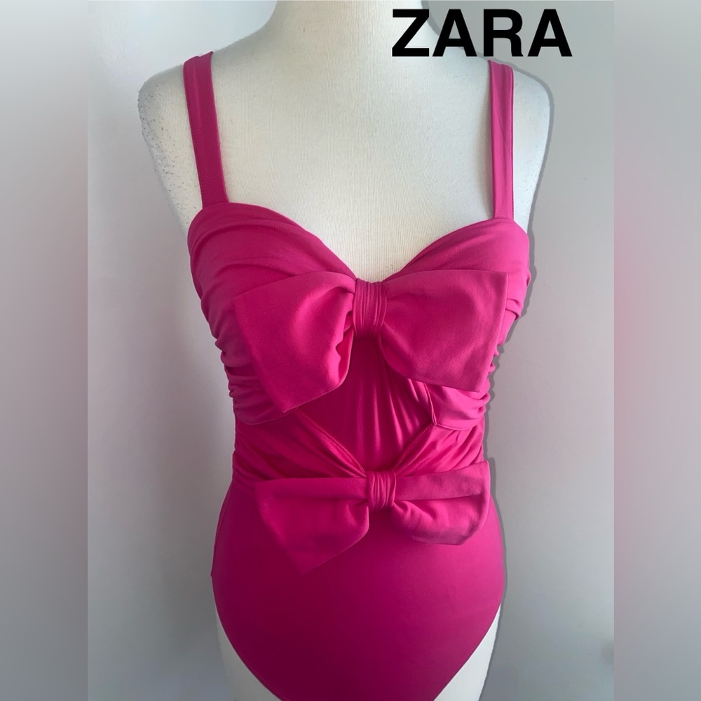 ZARA Pink Front Bow Detail Bodysuit - Size S - NEW
